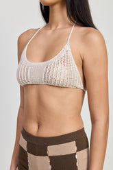 Women Crochet Halter Neck Adjustable Ties Open Back Bralette Zarnesh