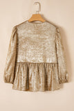 Women Bow Gold Tie Front Puff Sleeve Ruffle Hem Blouse Zarnesh