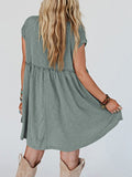 Women Summer Viscose Green Frilled Seam Pocket T Shirt Dress Zarnesh