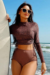 Women Geometric Printed Ruched Rash Guard Two Pieces Swimsuit Zarnesh