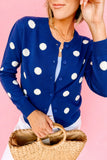 Bluing Casual Polka Dot Button Front Long Sleeve Sweater Cardigan