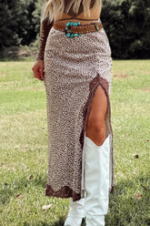 Leopard Print Trim Side Split Midi Skirt | Zarnesh