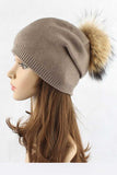 Women Raccoon Fur PomPom Pre-Sewed Slouchy Beanie | Zarnesh