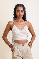 Women V Neck Gingham Smocked Bralette Zarnesh