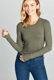 Women Round Neck Long Sleeve Ribbed Knit Cropped Top Zarnesh