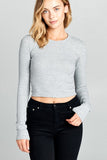 Women Round Neck Long Sleeve Ribbed Knit Cropped Top Zarnesh