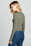 Women Round Neck Long Sleeve Ribbed Knit Cropped Top Zarnesh