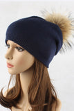 Women Raccoon Fur PomPom Pre-Sewed Slouchy Beanie | Zarnesh