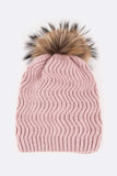 Women Raccoon Fur PomPom Chevron Knit Beanie | Zarnesh