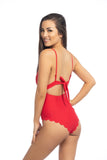 Women Red Adjustable Straps Scallop Back Cutout Bow One Piece Swimsuit Zarnesh
