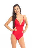 Women Red Adjustable Straps Scallop Back Cutout Bow One Piece Swimsuit Zarnesh