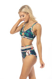 Women Floral Velvet Bralette Top Tie Side Bottom Bikini Set Zarnesh