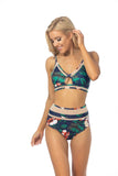 Women Floral Velvet Bralette Top Tie Side Bottom Bikini Set Zarnesh