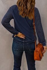 Women’s Fiona Sheer Stripe Long Sleeve V Neck Top | Zarnesh