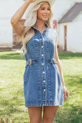 Ainara Belted Denim Sleeveless Mini Dress | Zarnesh