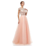 Ball Cap Sleeve Crystal Beaded Evening Gown | Zarnesh