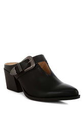 Women Holler Carved Buckle Statement Block Heel Mules | Zarnesh