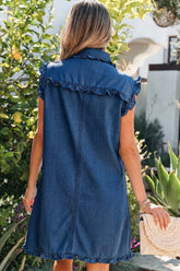 Ruffled Edge Shift Denim Dress with Pockets | Zarnesh