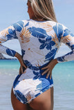 Women Blue Tropical Long Sleeve One Piece Surfing Swimsuit | Zarnesh