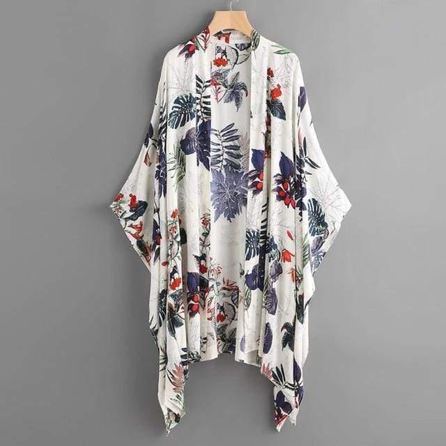 Botanical Print Batwing Open Front Cardigan | Zarnesh