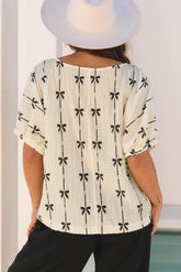 Bow Print Puff Short Sleeve Blouse Top | Zarnesh