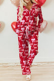 Person wearing a red outfit with pink bows, holding heart-shaped balloons on a light background.