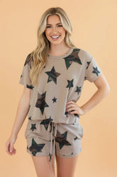 Camo Star Print Top & Short Lounge Set | Zarnesh