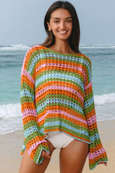 Women's Multi Stripe Open Knit Sweater Cover-Up Beach | Zarnesh