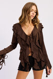 Women’s Ruffled Long Sleeve Tie Front Top | Zarnesh