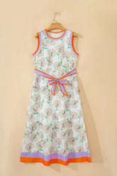 Colorblock Floral Sunlit Trim Belted Maxi Dress | Zarnesh
