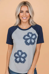 Colorblock Flower Patchwork Raglan Tee | Zarnesh