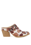 Women Nometa Cow Print Faux Suede Buckle Mules | Zarnesh