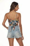 Women Cropped Self Fabric Line Adjustable Strap Scarf Tank Top Zarnesh