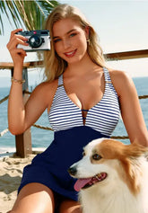 Crossed Striped Padded Swim Dress One Piece | Zarnesh