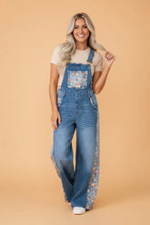 Denim Floral Patchwork Wide Leg Jumpsuit | Zarnesh