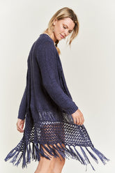 Women's Plus Crochet Fringe Knit Festival Layering Cardigan | Zarnesh