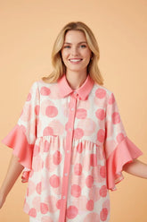 Double Polka Dot Babydoll Ruffle Sleeve Shirt | Zarnesh