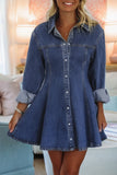 Woman wearing a denim dress in a casual setting