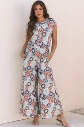 Floral Buttoned Wide Leg Jumpsuit with Pockets | Zarnesh