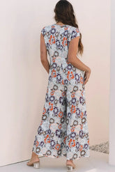 Floral Buttoned Wide Leg Jumpsuit with Pockets | Zarnesh