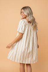 Floral Square Contrast Neck Bow Lace Mini Dress | Zarnesh
