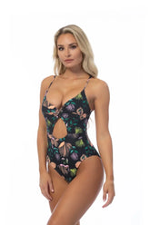 Floral Cutout Twist Front One Piece Swimsuit | Zarnesh