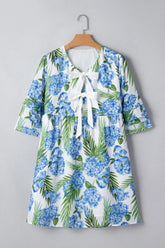 Floral Palm Ruffle Knot Tiered Sleeve Mini Dress | Zarnesh