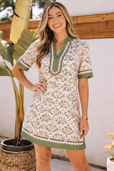 Floral Scalloped Border Shift Trim Dress | Zarnesh