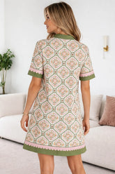 Floral Scalloped Border Shift Trim Dress | Zarnesh