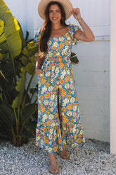 Floral Shirred Cut Out Jumpsuit with Pockets | Zarnesh
