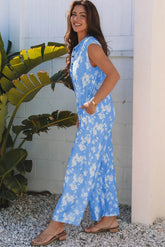 Floral Sleeveless Half-Button Wide Leg Jumpsuit | Zarnesh
