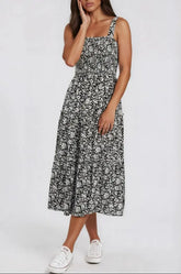 Floral Smocked Tiered Sleeveless Midi Dress | Zarnesh