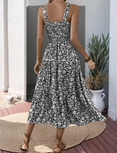Floral Smocked Tiered Sleeveless Midi Dress | Zarnesh