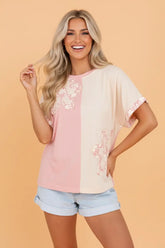 Flower Patch Color Block Short Sleeve T-Shirt | Zarnesh